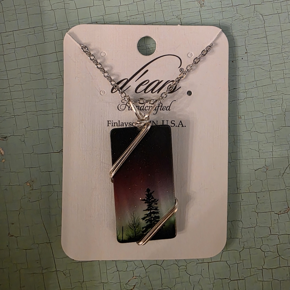 Handcrafted Northern Lights Pendant And Silver Necklace